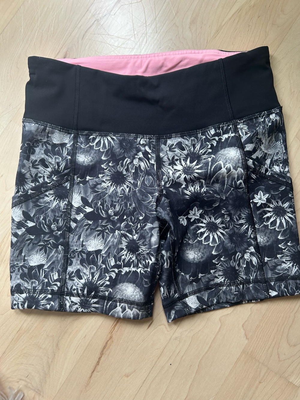 lululemon athletica Black & Gray Floral Bike Shorts